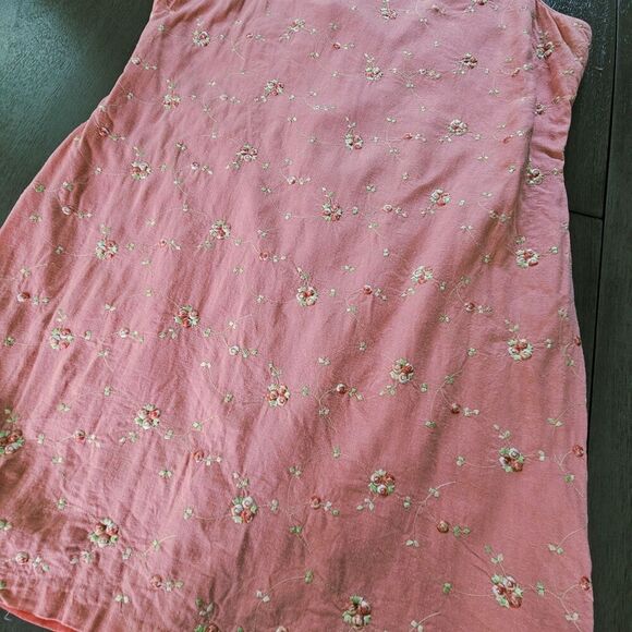 Vintage Floral Embroidered Pink Linen Blend Shift Dress Size 14 Romantic Lined - Picture 6 of 10